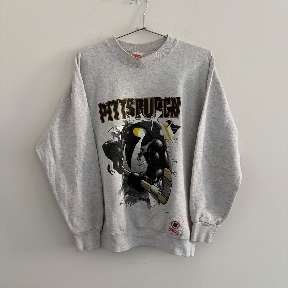 Vintage Nutmeg Mills Pittsburgh Penguins NHL Crewneck Sweatshirt XL Gray USA